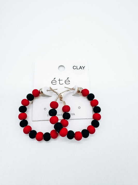 Red & Black Clay Hoop Earrings