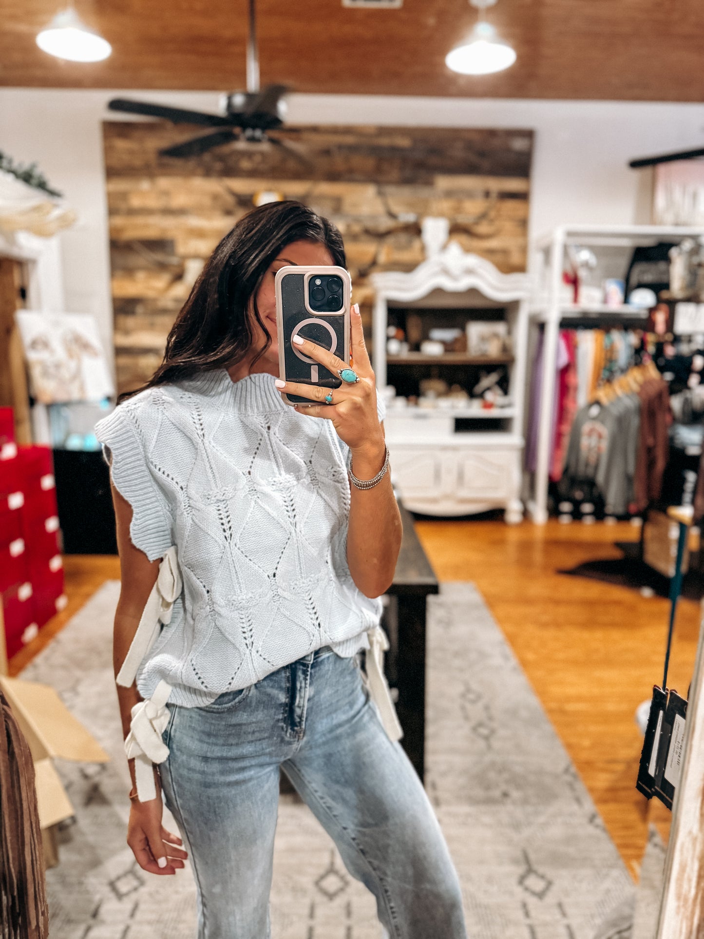 Baby Blue Knit Side Bow Top