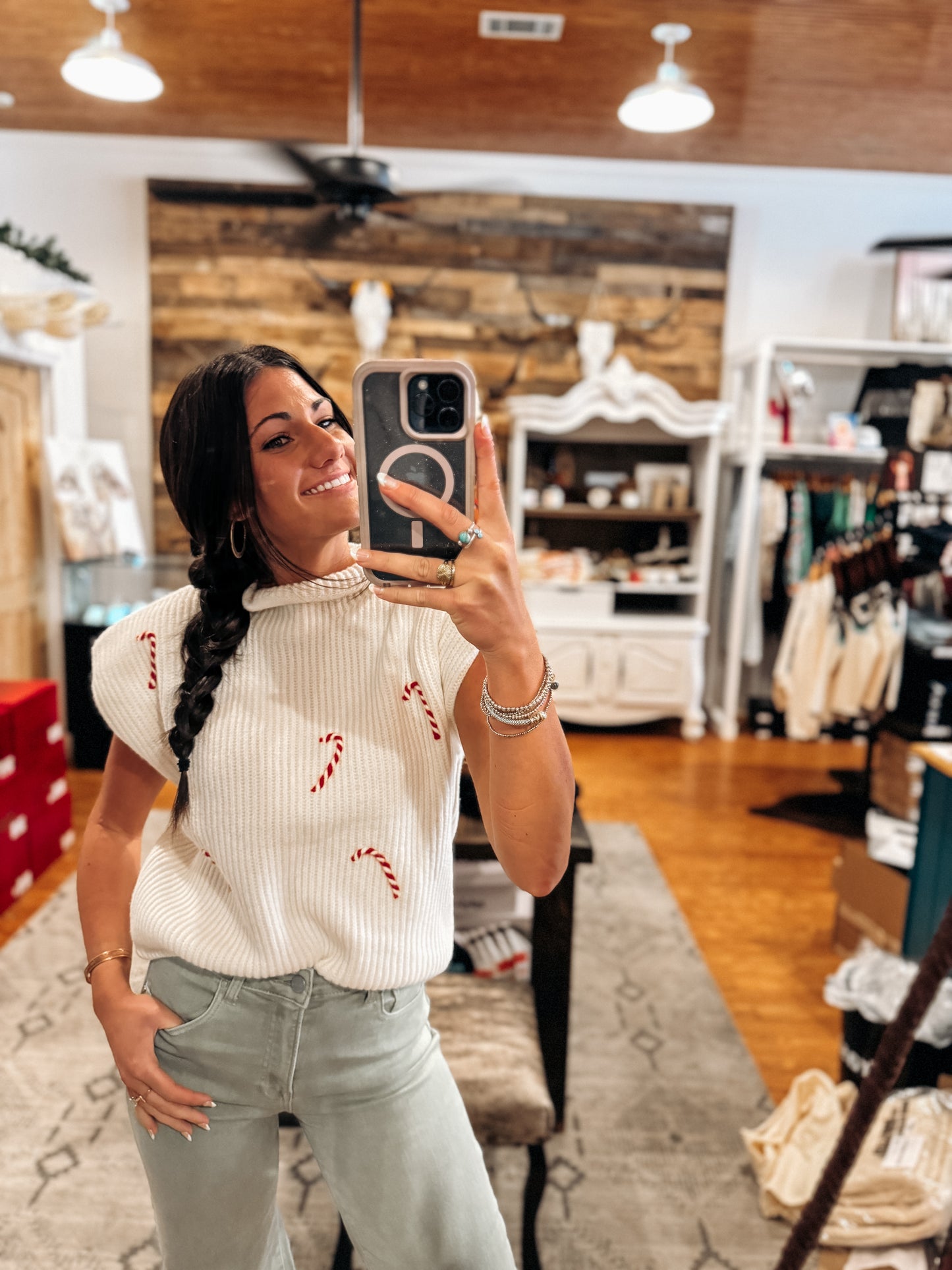 Candy Cane Sweater Top