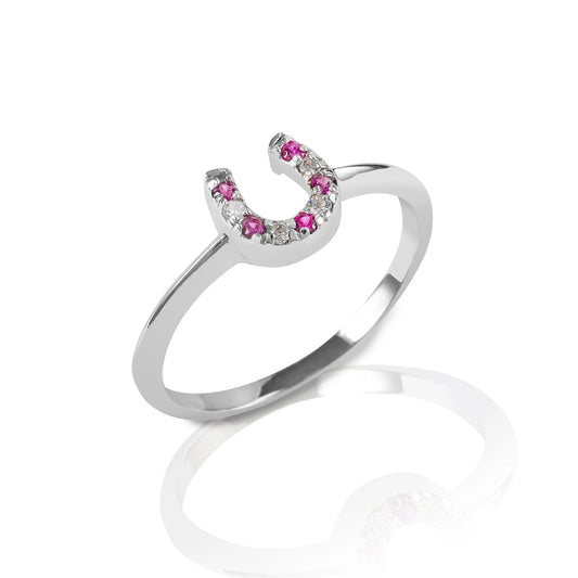 Anillo de herradura rosa y transparente