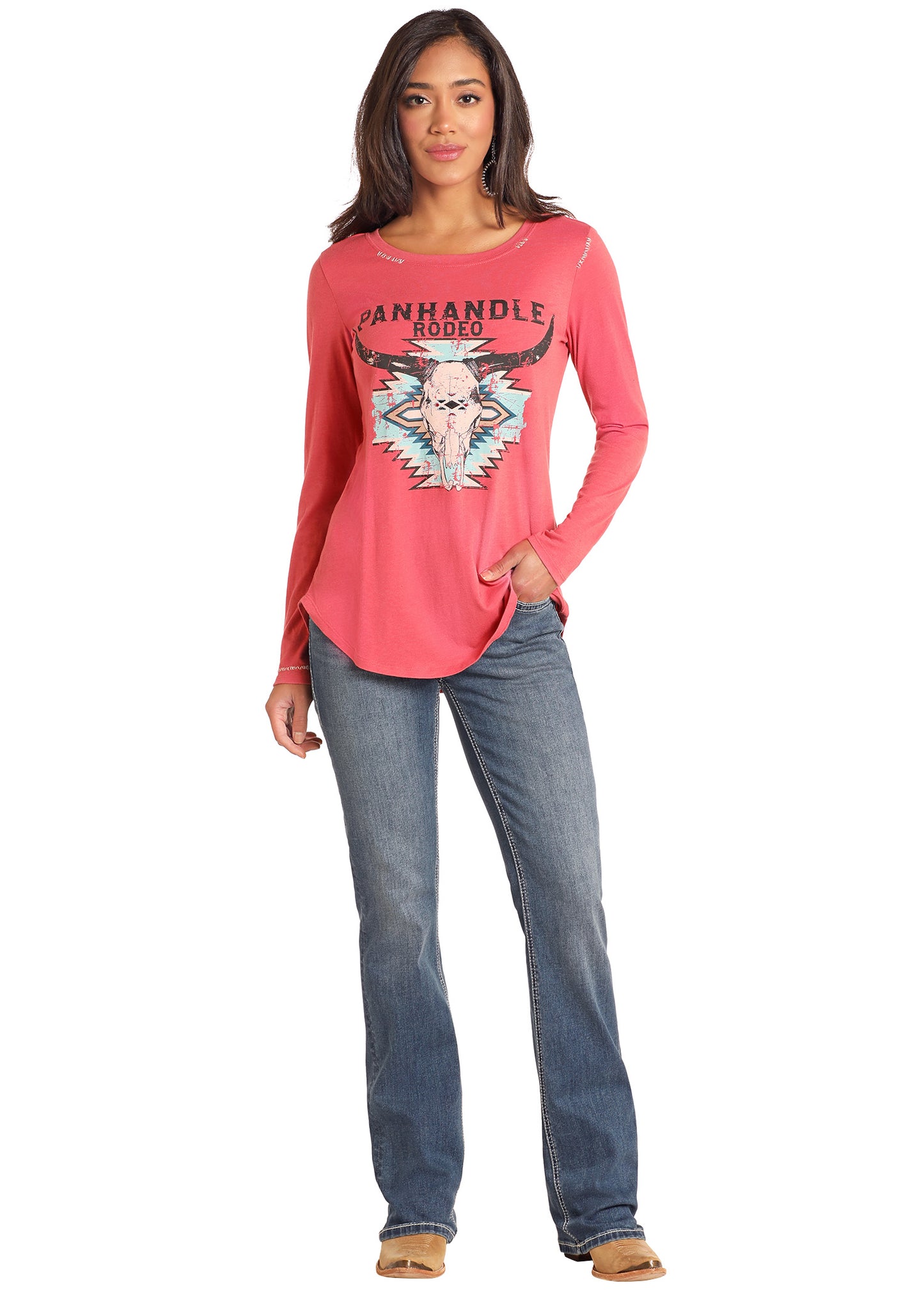 Washed Pink Panhandle Long Sleeve Top