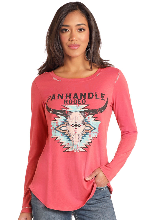 Washed Pink Panhandle Long Sleeve Top