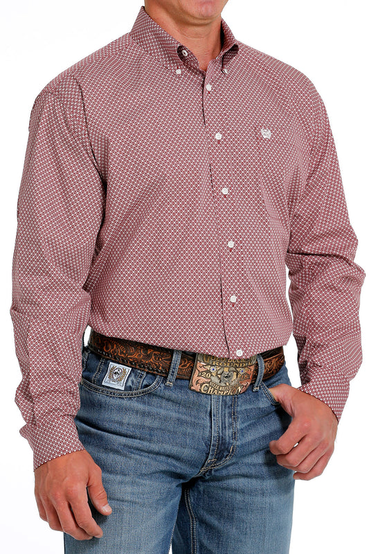 Cinch Red & White Print Button Down