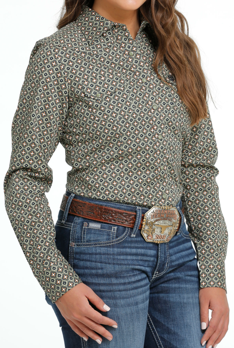 Cinch Olive Print Pearl Snap