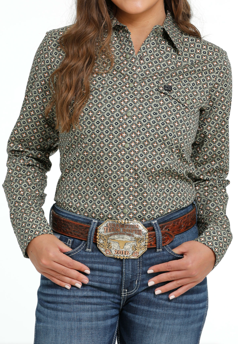 Cinch Olive Print Pearl Snap