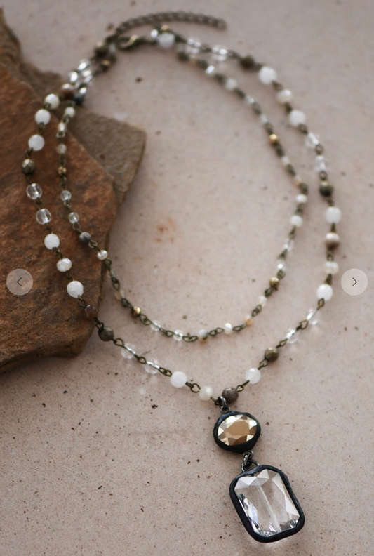 White Glass Bead Stone Necklace