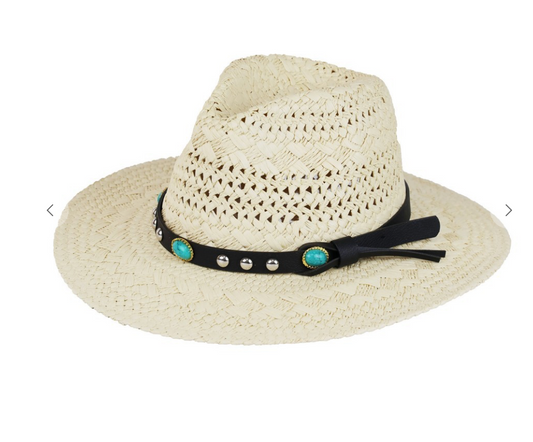 Straw Hat Turquoise Leather Band