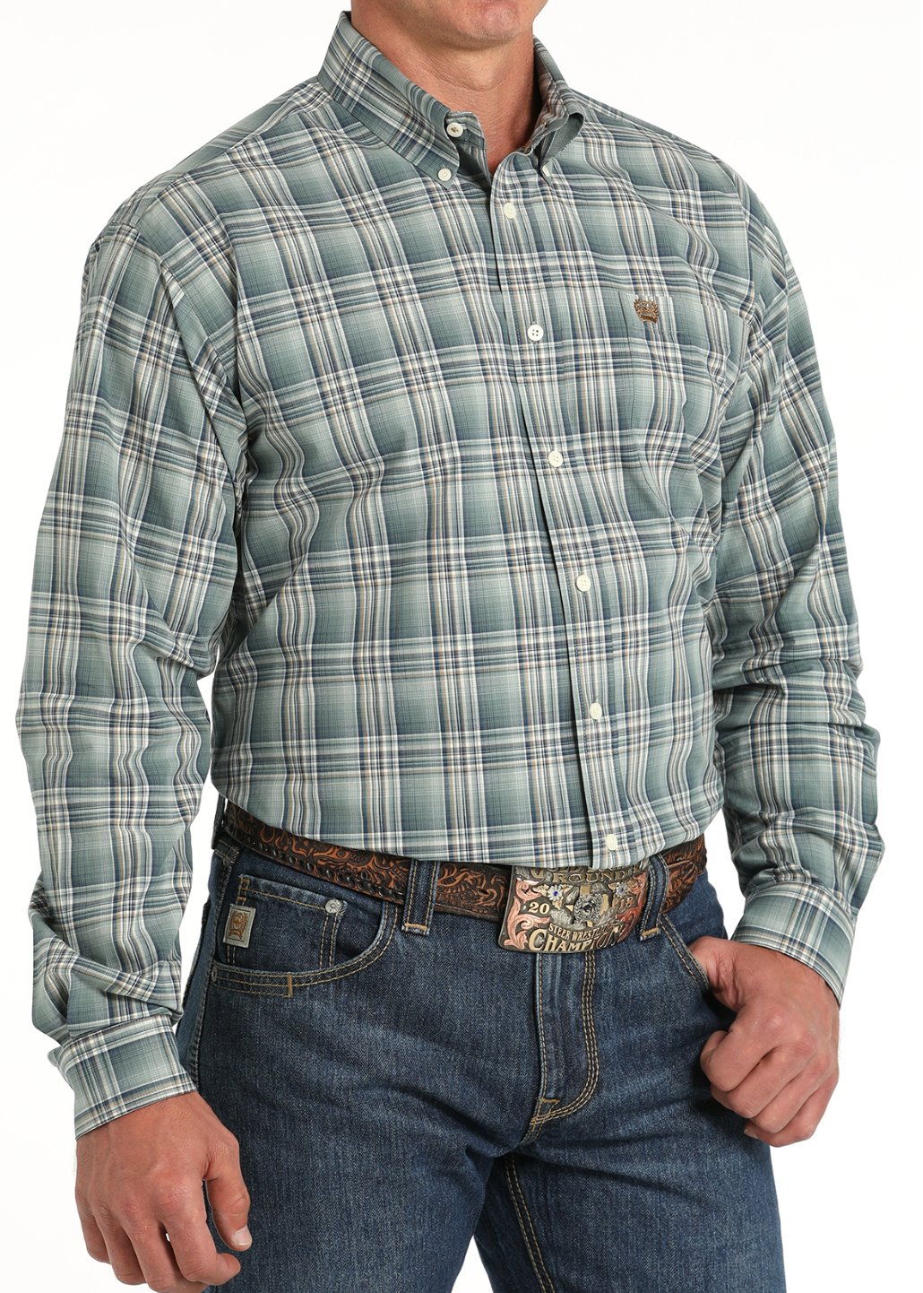 Cinch Green Plaid Button Down