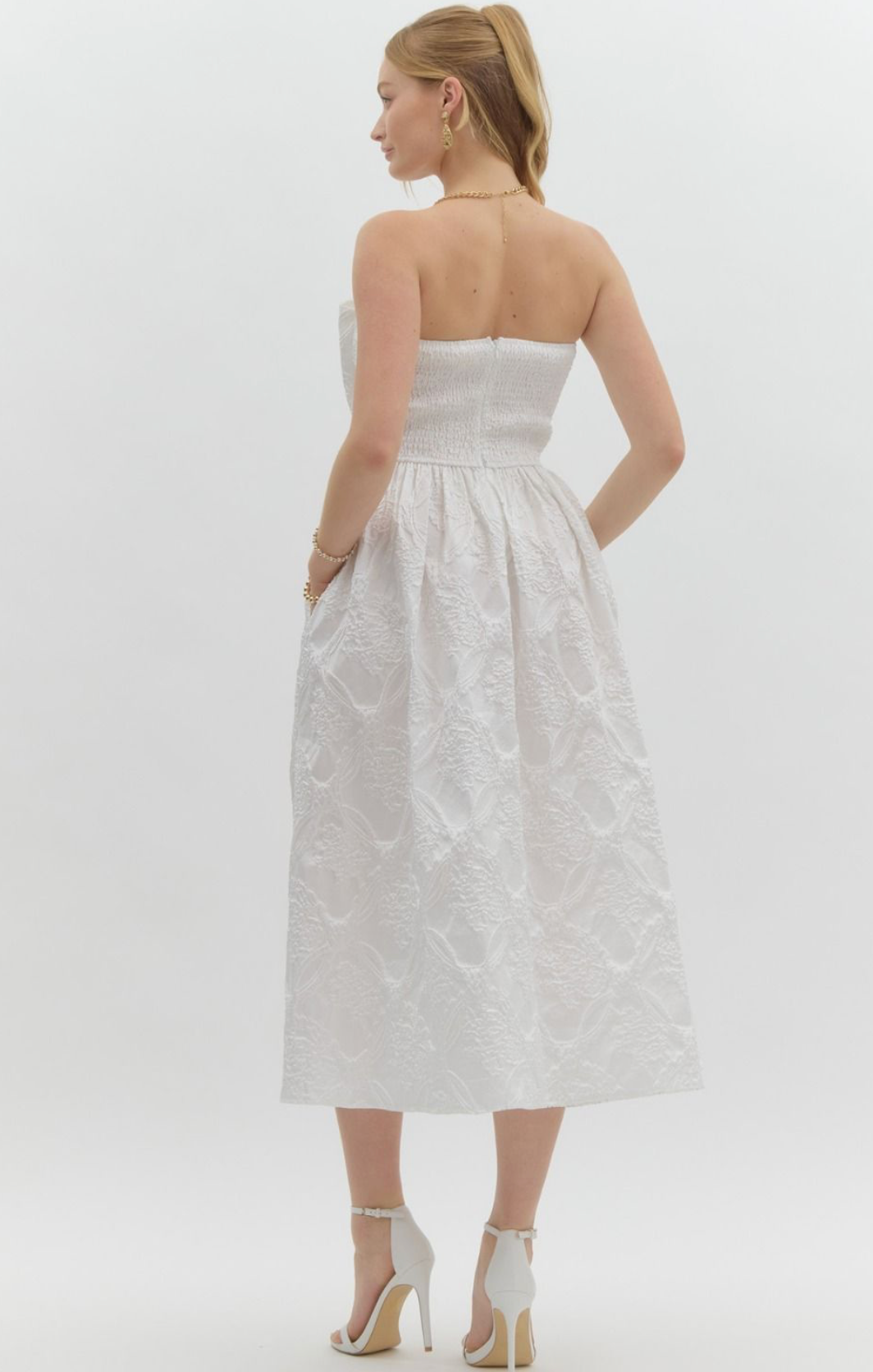 White Embossed Midi Dress