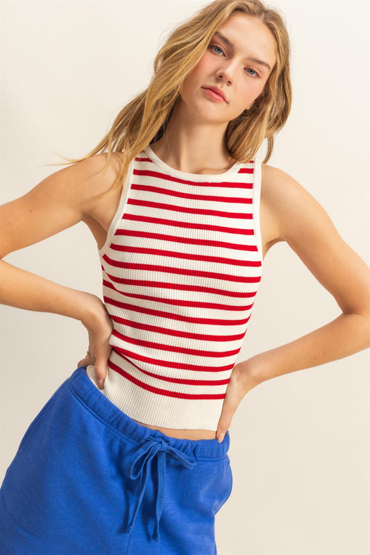 Red & Cream Stripe Tank Top