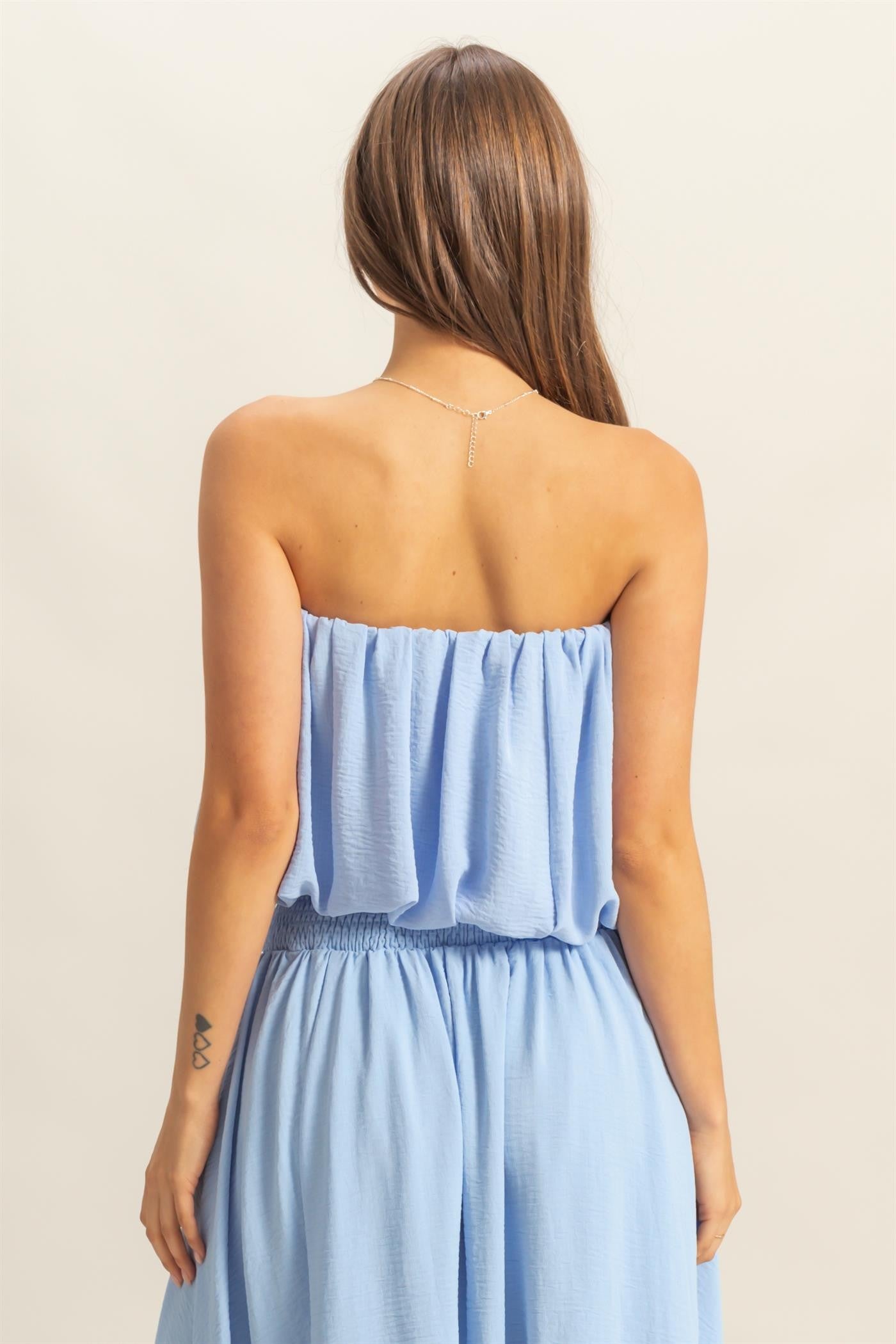 Sky Blue Strapless Bubble Top