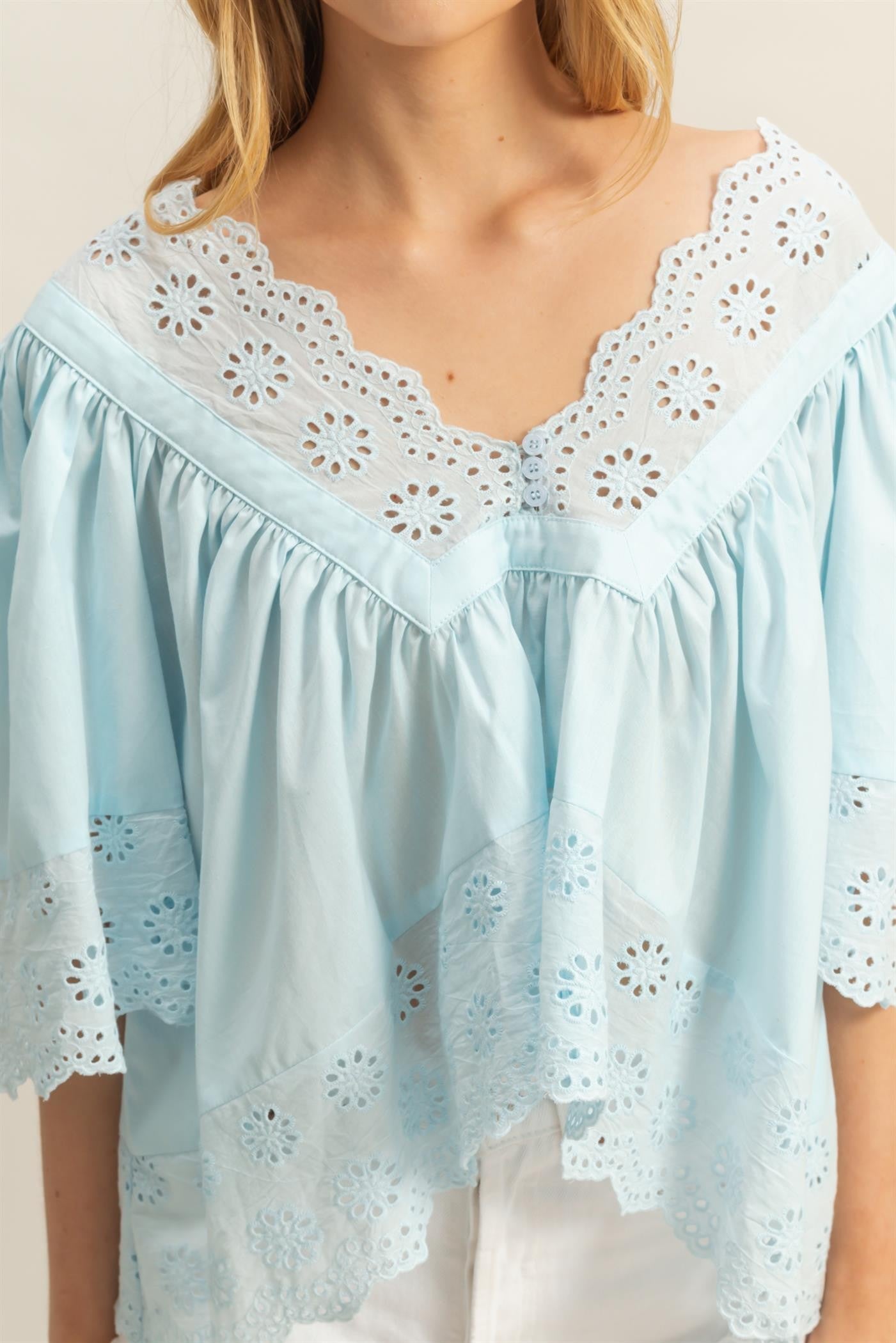 Light Blue Cotton Eyelet Top