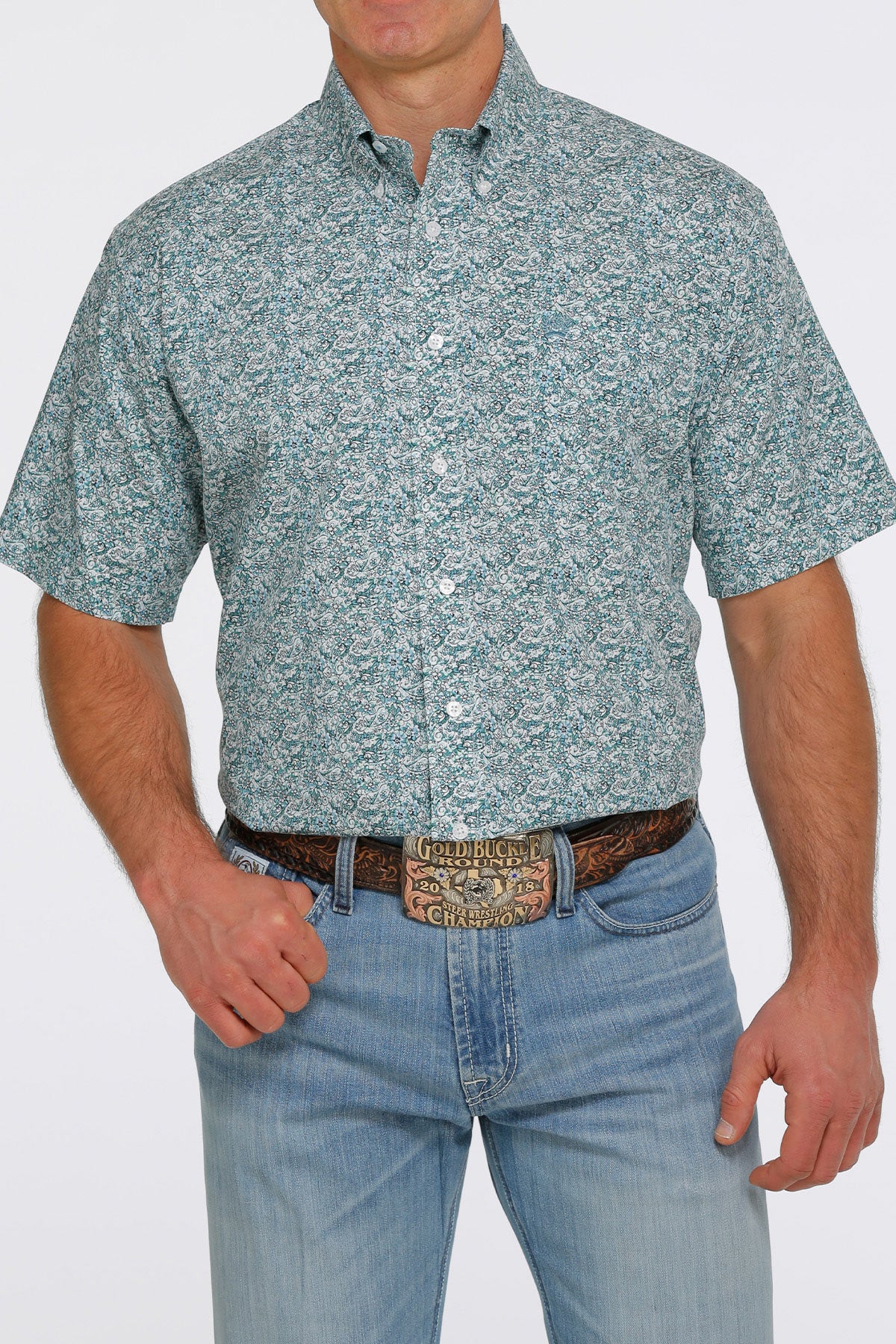 Cinch Shades of Blue SS Button Down