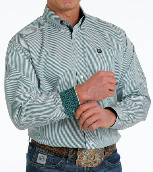 Cinch Green Tencel Stripe Button Down